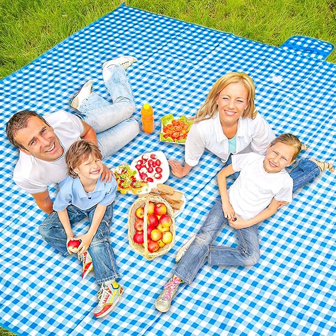 ZHUYNXIR Extra Large Picnic, Waterproof Blanket, Gingham Picnic Mat for Beach, Camping Grass Picnic Blankets. (Blue 58x58 inch)