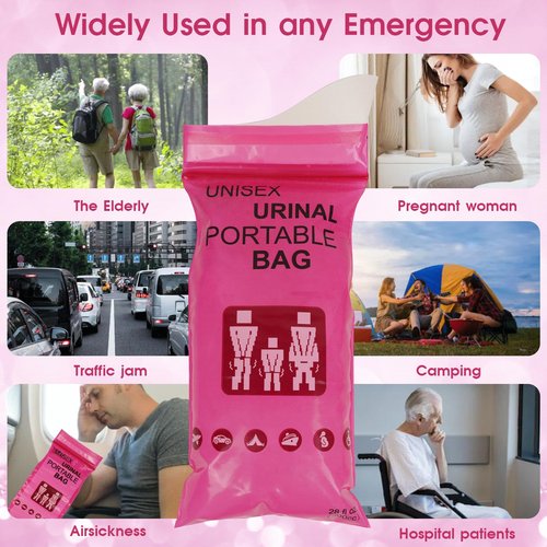 Landhood Disposable Urine Bags with Absorbent Pad in Portable Urinal Pee Bags Resealable Unisex for Traffic Jam Travelling On-The-go 12 Pack