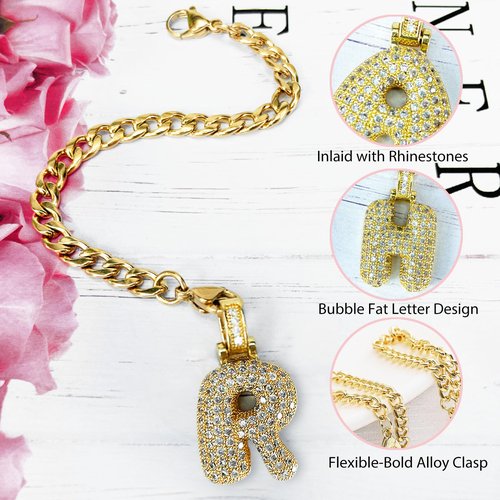 LUHOHI Cup Charms for Stanley Handle- Bubble Letter Charms Accessories for Stanley 40 Oz Tumblers Cute Fat Initial Keychain with Diamond Glitter Jewelry Personalized Water Bottle Decorations R