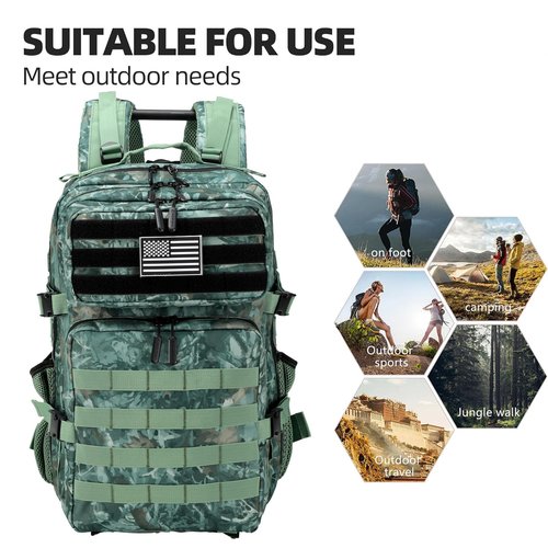 BAIXINGBAGS 45L Large Travel backpack for men Military Backpack with DIY System for Travel, gym,camo backpack,Work,Camping,Hunting,Hiking,Sports,Tactical