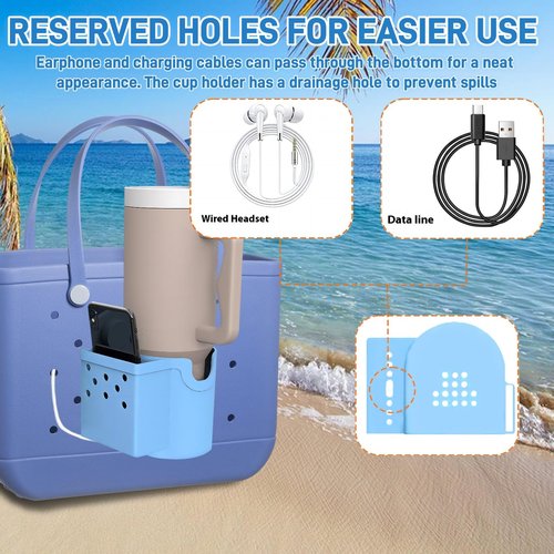 Sufeasdf Bogg Bag Accessories, Bogg Bag Cup Holder, with Silicone Cup Holder, Phone Holder and Sunglasses Holder, Waterproof and Sandproof for Small Bogg Bag & XL Bogg Bag (Blue), 5.23x3.97x4.01inch