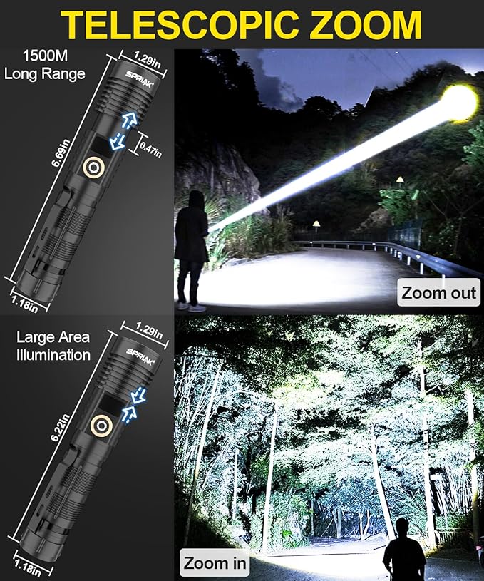 Rechargeable Flashlight High Lumens-12000LM Super Bright Magnetic Flash Light with Power Digital Display,3280Ft Long Range,Dimmable,Waterproof,Pocket Tactical LED Flashlights for Emergency Camping 2PC