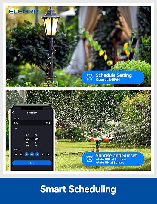 ELEGRP PQR22 Outdoor Smart Dimmer Plug Waterproof IP66, Smart WiFi Plug with 2 Individually Sockets, Compatible with Alexa & Google Assistant, Outdoor Dimmer for String Lights, UL Listed, 2 Pack