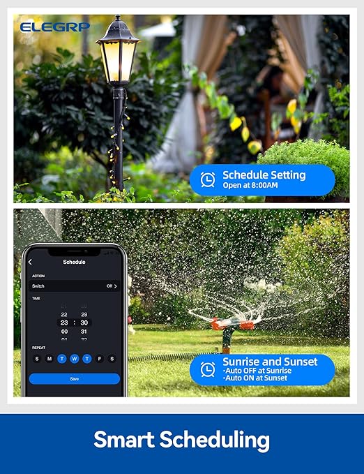 ELEGRP Outdoor Smart Dimmer Plug Waterproof IP66, Smart WiFi Plug with 2 Individually Sockets, Compatible with Alexa & Google Assistant, Outdoor Dimmer for String Lights, UL Listed, 2 Pack, Yellow