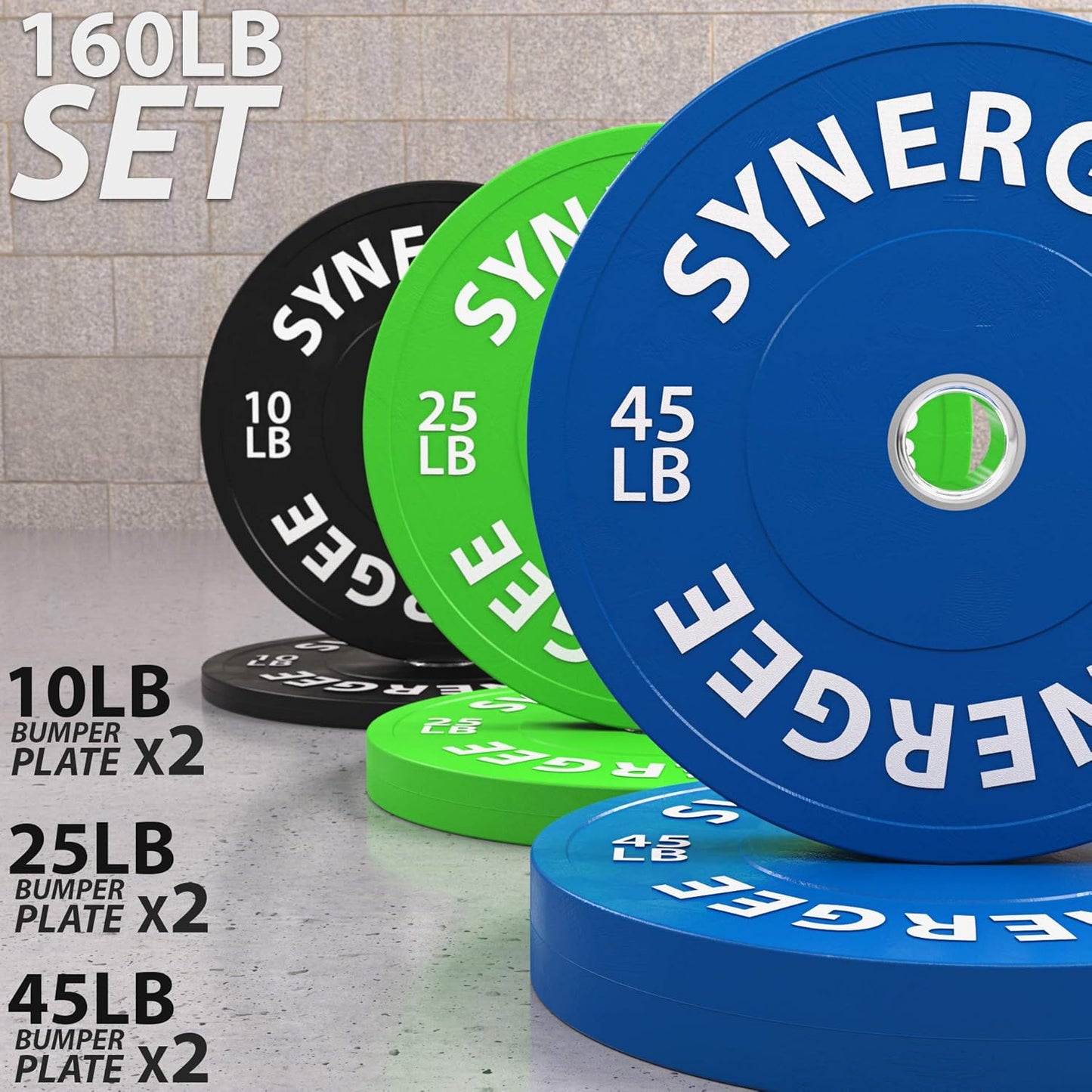 Synergee Bumper Plates – Durable Olympic Weight Plates, Low-Bounce Rubber for Strength Training, Powerlifting, and Functional Workouts.
