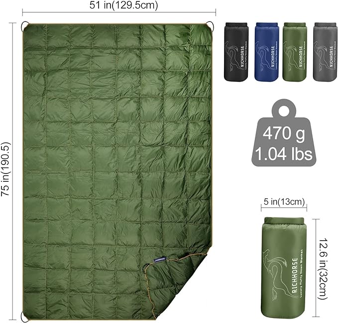 Down Blanket Camping Quilt - Lightweight, Packable, Puffy, Wearable, Water Resistant, Backpacking Quilt for Outdoor Camping, Travel and Hiking