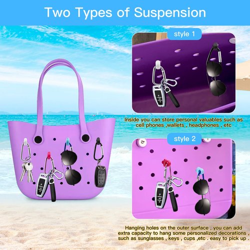 2 Set Hooks Set Accessories Compatible for Bogg Bag, Bogg Bag Accessories, Insert Carabiner Key Chain Holder Charms, Compatible for Small & Large Beach Bags (White)