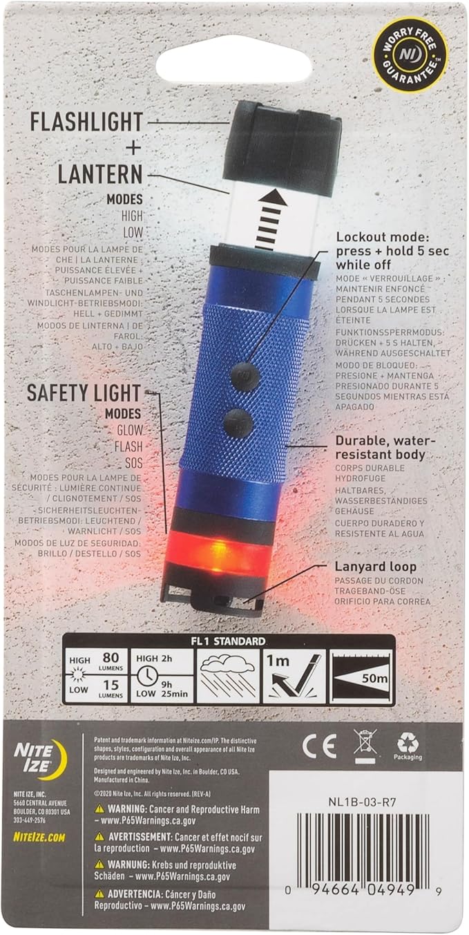 Nite Ize Radiant 3-in-1 LED Mini Flashlight - Versatile Flashlight with 80 Lumen Light - Use as Safety Light, Flashlight, or Mini Lantern - Blue