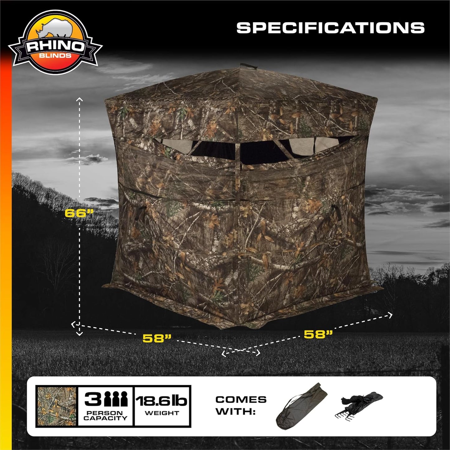 R150-RTE 3 Person Hunting Ground Blind, Realtree Edge
