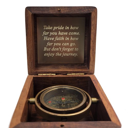 Engraved Compass Personalized in Wood Box | Antique Brass Desk Compass Gifts for Men, Him, Son, Grandson, Teen Boys for Graduation, Baptism, Confirmation, Leadership (Take Pride)
