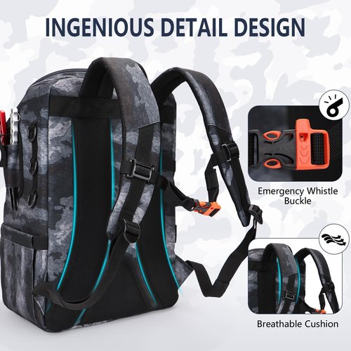 rillrun Fishing Backpack with Rod Holders, Ultimate Tackle Box Bakpack for Men, 42L Large Tackle Bag Store Fishing Gear
