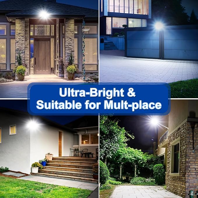 Solar Lights Outdoor,IP66 Waterproof Solar Street Lights with Motion Sensor & Remote,6500K Dusk to Dawn Flood Light for Parking Lot/Yard/Garden (4 Pack)