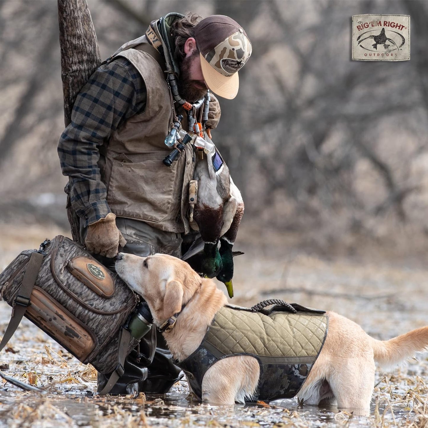 Rig'Em Right Waterfowl Bloodline Elite Dog Vest for Duck Hunting with Ultra Comfortable 3mm Neoprene 3-Layer Construction, Flotation Foam, Heavy-Duty Canvas, and More (Optifade Marsh, L)