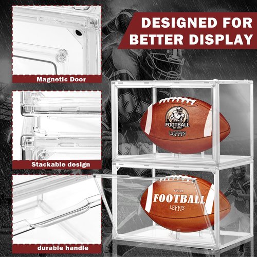 Leffis Football Display Case, Football Case Display Case, Memorabilia Display Cases with Magnetic Door and Removable Football Stand for Autographed Football (Assembly Required)