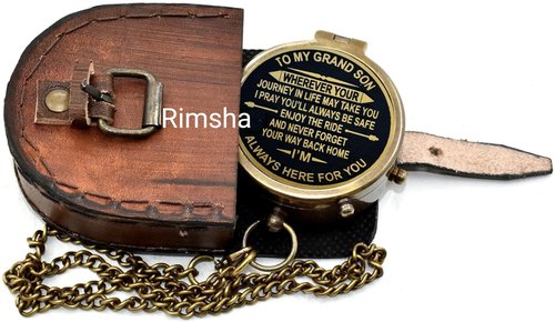 to My Grand Son Always Here for You Brass Compass Gift for Grandson Engraved Quote, Memory Present to My Grandson Birthday, Baptism, Graduation, Love, Gift idea by Grandpa Grandma