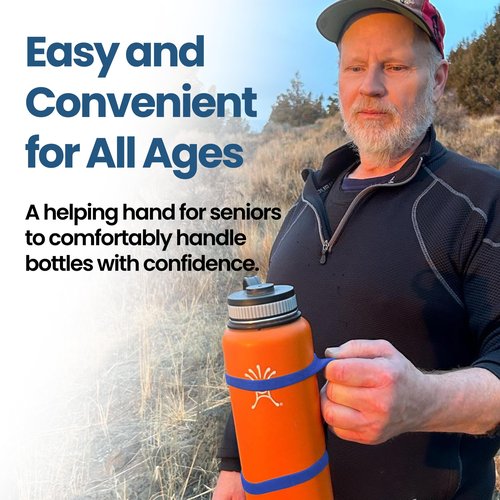 BottleBand One Size Fit All Water Bottle Grip - Durable Silicone Band Grip Strap, Comfortable Drop Protection. Anti Slip for Running, Hiking, or Walking (Blank, Blue)