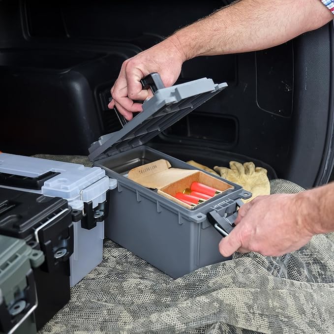 Sheffield 12792 2-Pack Ammo Storage Box, Stackable .30 Cal Field Boxes, Water and Dust Resistant, Lockable Storage Box with Handle, Secures Hunting Gear, Supplies, and Bullets, Made in The USA, Gray