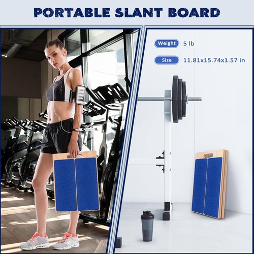Portable Wooden Slant Board for Calf Stretching Squats Calf Stretcher Physical Therapy Equipment Adjustable Incline Board for Knees Ankle Heel Feet Leg Blue