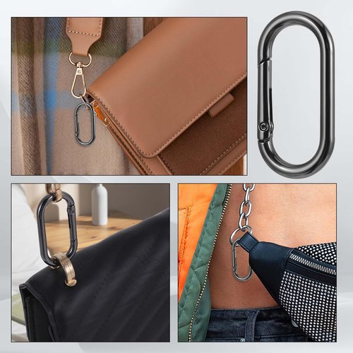 Black Carabiner Clip, 10 Pcs 2 Inch Aluminum Alloy Mini Locking Carabiner Oval Mini Keychain Spring Snap Hooks for Hanging Keychain Backpack Bags (Black)