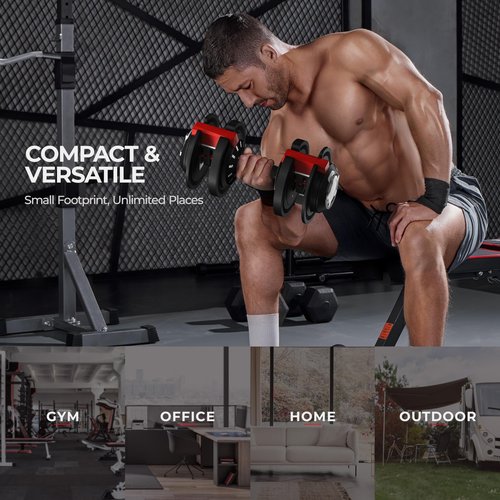 Yaheetech Adjustable Dumbbell 52.5lbs Free Weight Dumbbells Set 3 in 1 Fast Adjust Dumbbells Dumbbell Weight Set Used as Barbell, Kettlebells, with Tray, for Men/Women Home Gym Equipment, Black