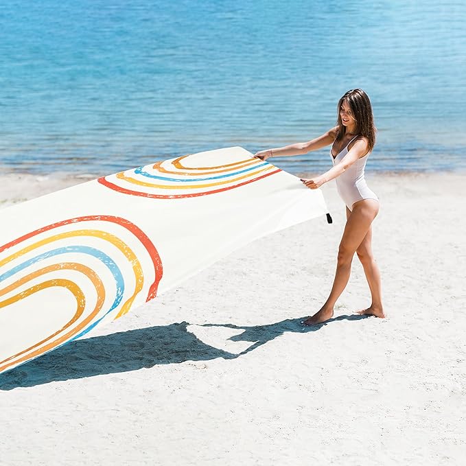 Beach Blanket Waterproof Sandproof, Extra Large Sand Free Beach Mat, Big Compact Lightweight Quick Drying Picnic Blanket with 4 Stakes & Pockets for Camping, Travel, Hiking, Essentials for Outdoor