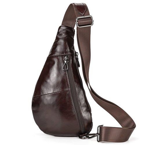 SAIION Genuine Leather sling bag for men casual crossbody backpack small shoulder bag chest bag for Travel, 9050 Brown