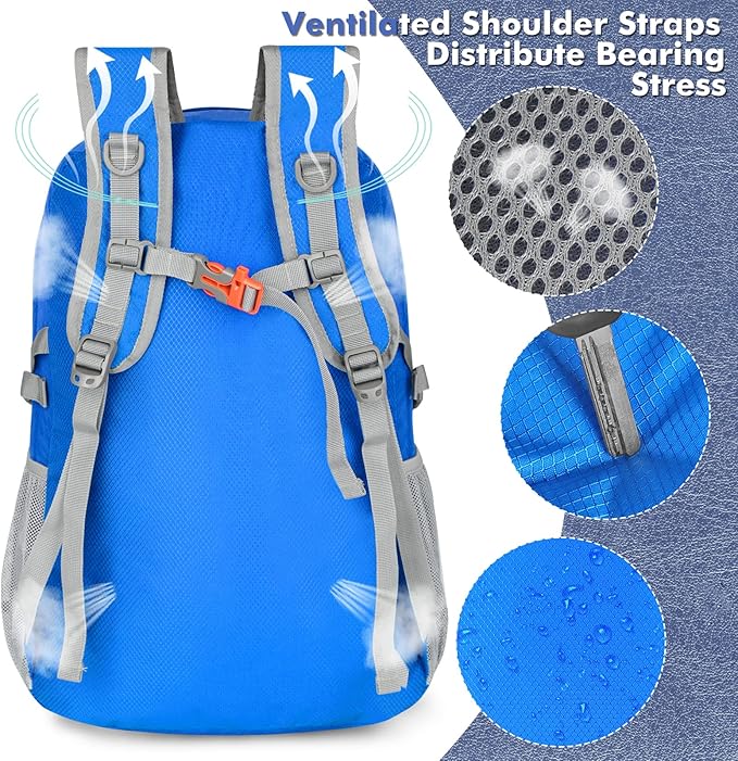 ZOMAKE Lightweight Packable Backpack 30L, Foldable Hiking Backpacks Water Resistant Compact Folding Daypack for Travel(Dark Blue)