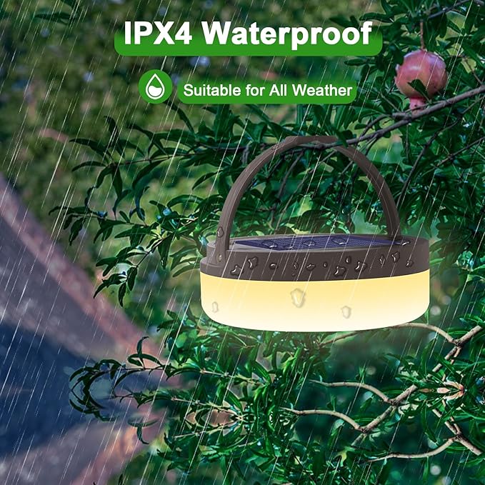 Outdoor waterproof portable stowable string light, 4 in 1 camping string lights outdoor with 8 lighting modes (42ft), solar /USB rechargeable Tent Lights for Camping, Hiking, Yard, RV (Multicolor)