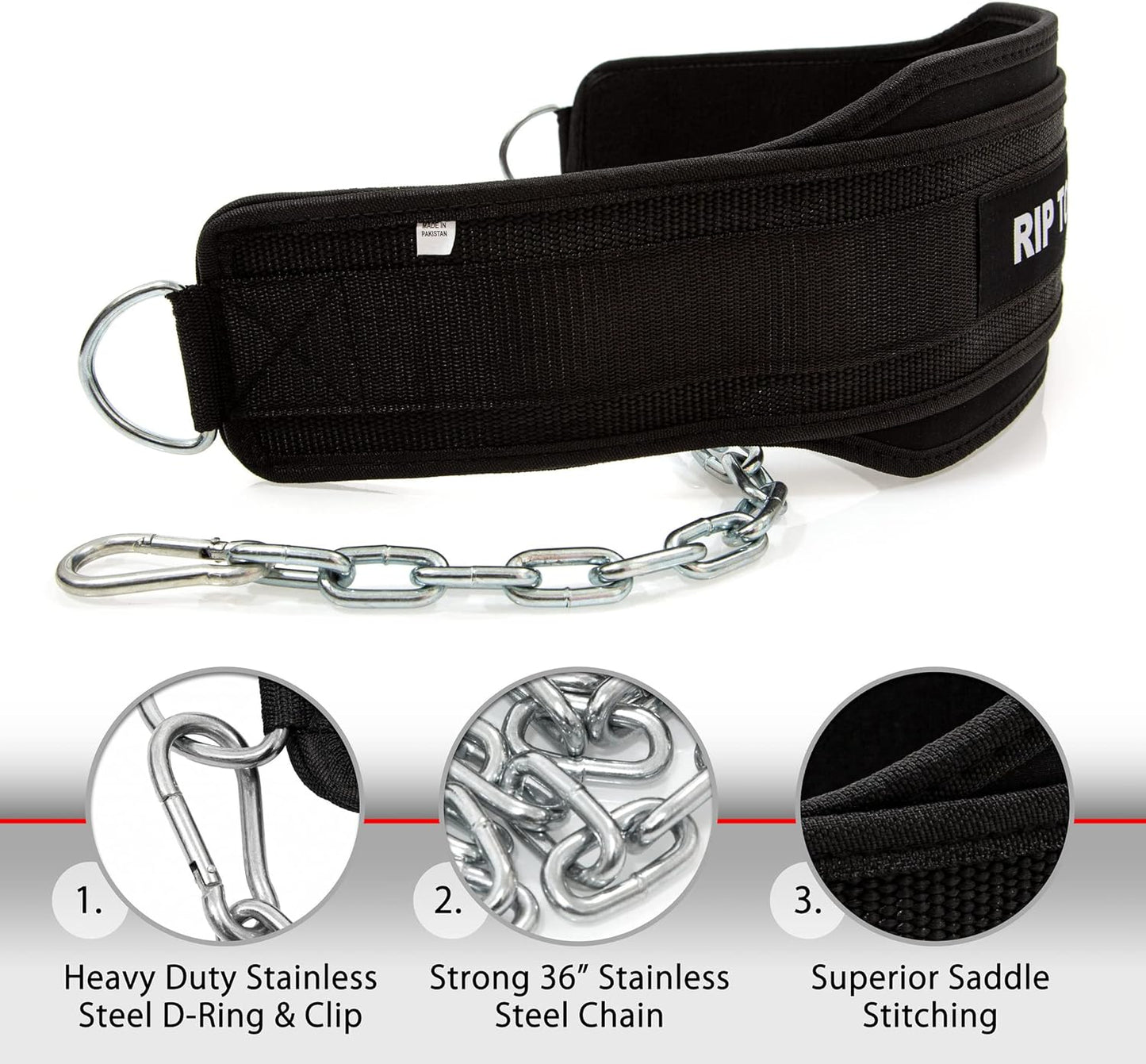 Rip Toned Dip Belt – Weight Lifting Belt with 36" Steel Chain for Dips, Chin Ups & Pullups Heavy Duty | Comfortable Fit | Supports Progressive Overload for Strength & Muscle Gains