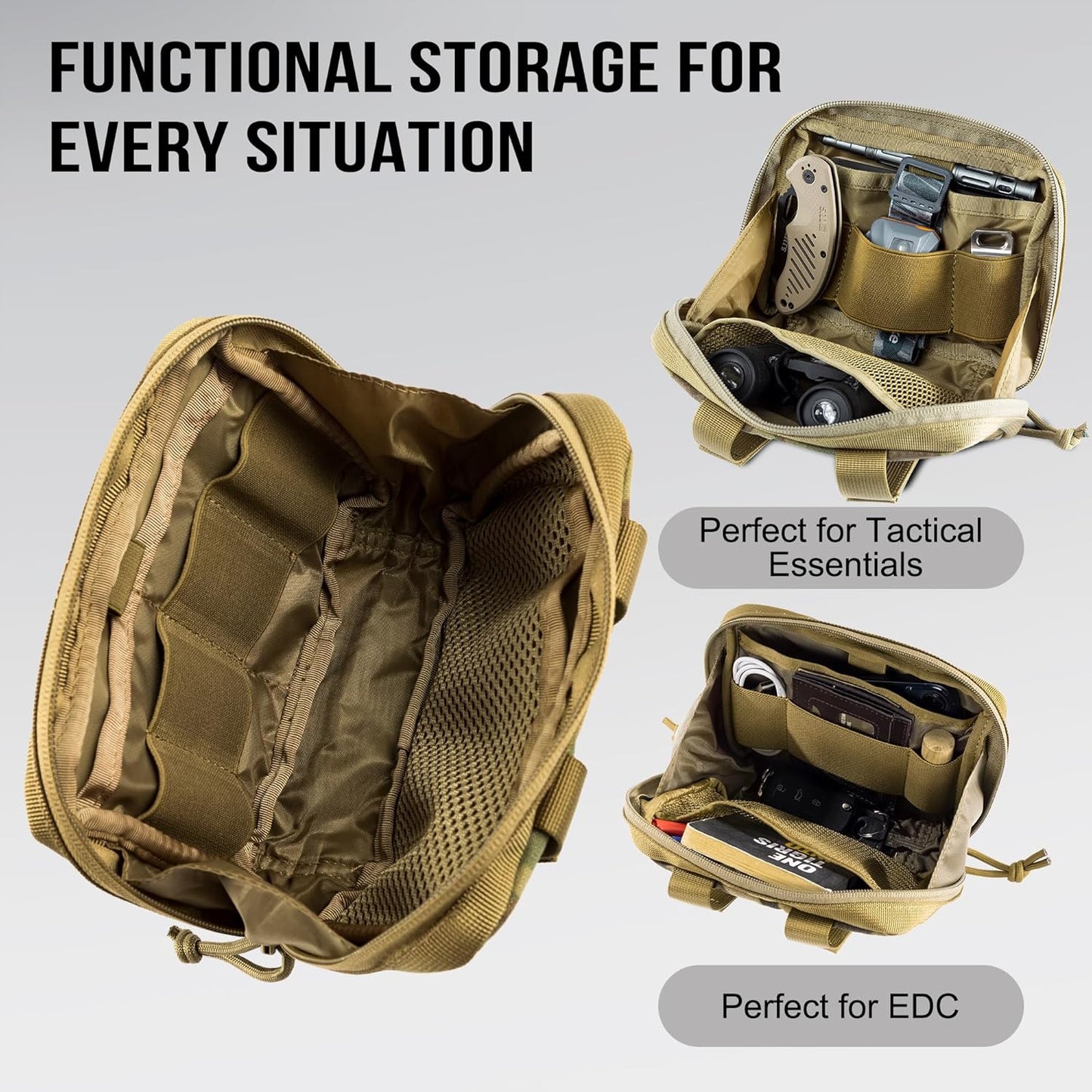 OneTigris MOLLE Pouch, Tactical Admin Pouch Belt EDC Tool Organizer Zippered Utility Waist Pack 7.5"x5"x2"