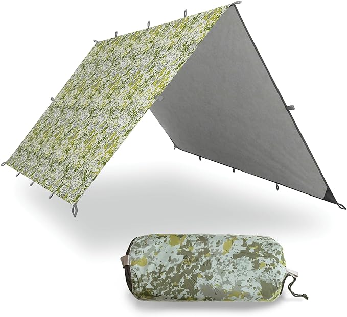 AquaQuest Safari Camping Tarp - Lightweight Durable Rain Fly - Waterproof Camping Essentials for Hiking, Backpacking & Hammock, 10 x 10 ft, Boulder Camo