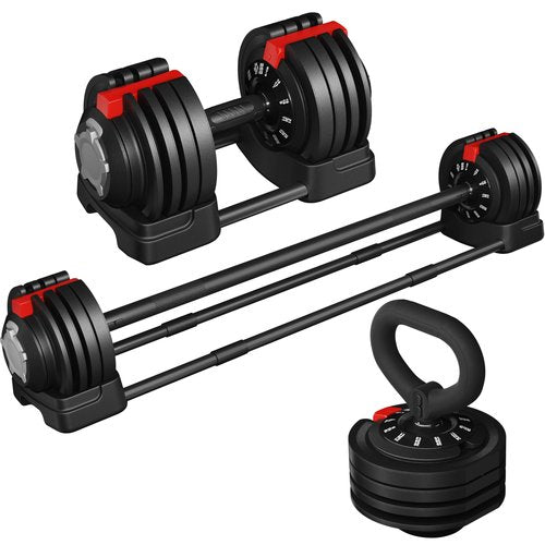 Yaheetech Adjustable Dumbbell 52.5lbs Free Weight Dumbbells Set 3 in 1 Fast Adjust Dumbbells Dumbbell Weight Set Used as Barbell, Kettlebells, with Tray, for Men/Women Home Gym Equipment, Black