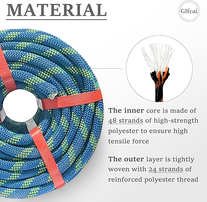 Arborist Rigging Rope 1/2 in x 100 Ft Blue Bull Rope Polyester Braided Arborist Rope 1/2 inch 48 Strands 100 Feet for Various Outdoor Applications Construction Climbing Swing Sailing