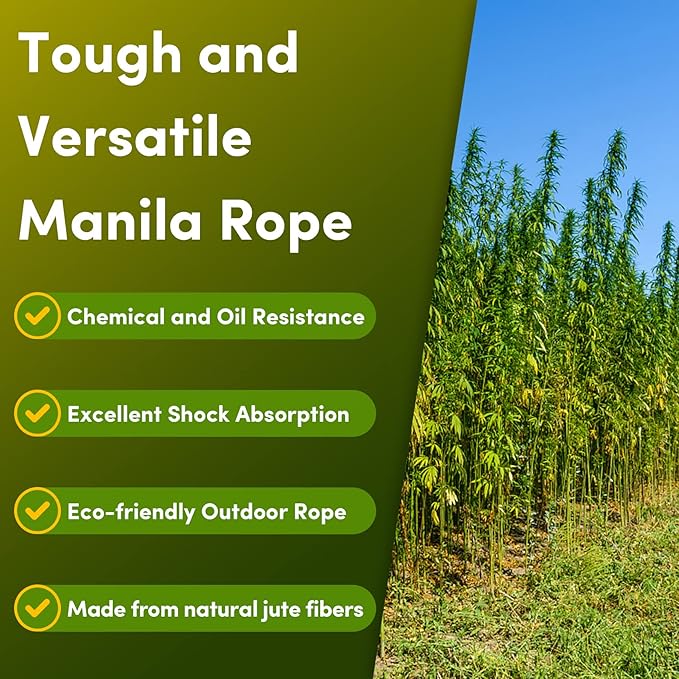 Manila Rope 1/2in x 100ft,Natural Hemp Rope Thick Large Decorative Hemp Nautical Ropes,Twisted Manila Ropes Great for Gardening,Railings,Hammock Nautical