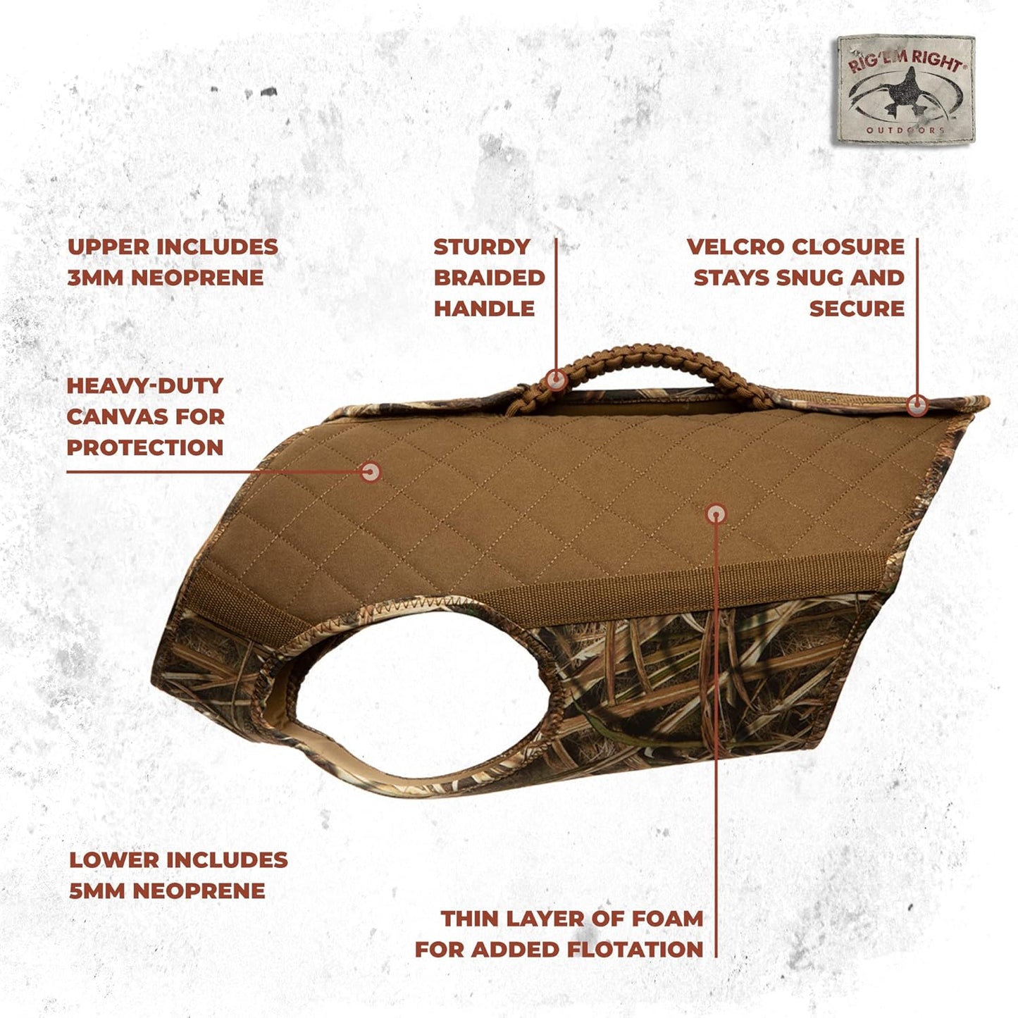 Rig'Em Right Waterfowl Bloodline Elite Dog Vest for Duck Hunting with Ultra Comfortable 3mm Neoprene 3-Layer Construction, Flotation Foam, Heavy-Duty Canvas, and More (Optifade Marsh, L)