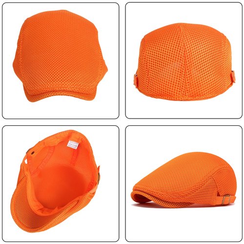 meioro Mens Breathable Mesh Summer Hat Adjustable Flat Cap Newsboy Beret Ivy Cap Irish Cabbie Fishing Hats（Orange+Red）