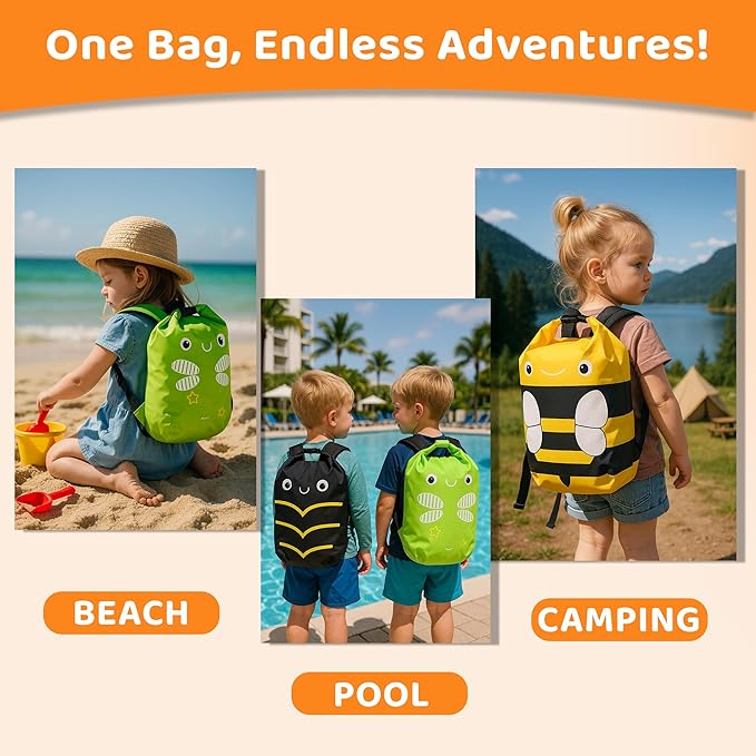 Kids Beach Bag Dry Bag Water Proof Resistent Travel Backpack Sacks for swimming Waterproof Backpack (Beetle, 5L)