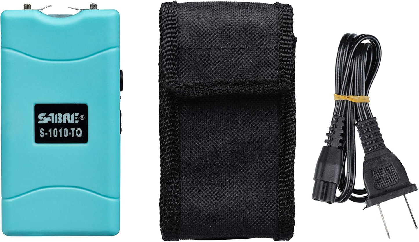 SABRE 2-in-1 Stun Gun with LED Flashlight, Self Defense Stun Gun with Painful 1.160 µC Charge, 120 Lumens, Rechargeable Battery, Easy to Use Safety Switch, Belt Holster for Quick Access