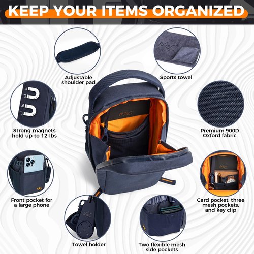 M2C® PREMIUM Magnetic Gym Bag – Gym Pouch with Water Bottle Holder, Cup & Wallet Pocket, Phone Storage, Key Clip, Adjustable Sling Strap – Ideal for Sports, Work & Travel