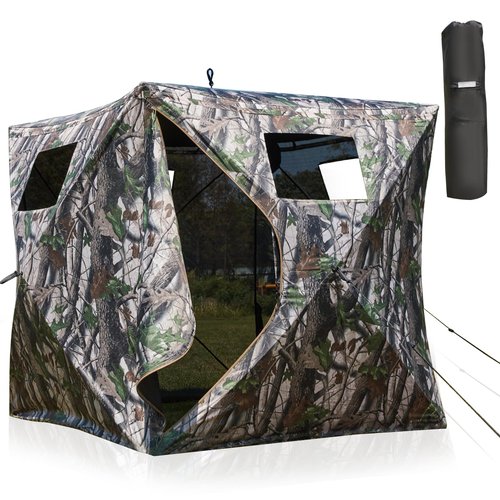 YOLENY 270° See Through Blind for 2-3 Person, Portable Pop Up Ground with Carrying Bag - Resilient Tent, Zip Door & Silent Windows for Deer & Turkey Hunting