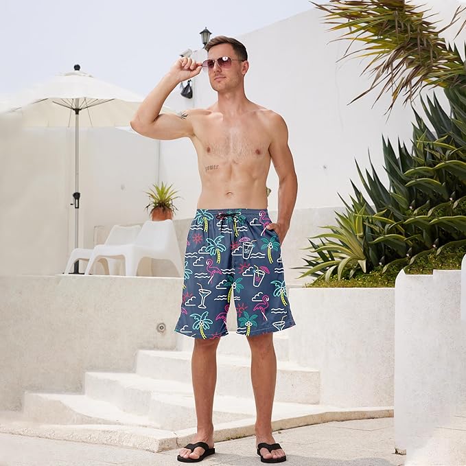 Mens Swim Trunks Quick Dry Board Shorts with Mesh Lining, Breathable Surf Beach Shorts Swimwear Bathing Suits
