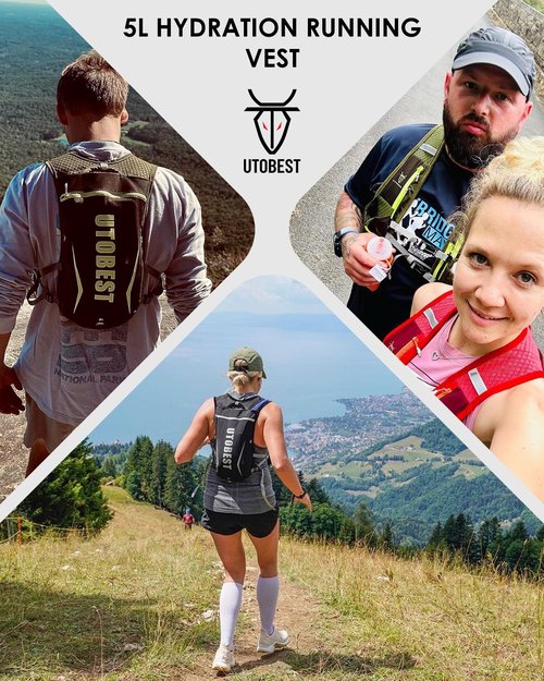 UTOBEST Running Vest 5L Black Vest Only with 2 Pack 250ml Soft Flask