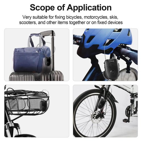 JAGASOL Motorcycle Helmet Lock, 4 Digit Combination 27.5 Inch Retractable Cable Lock for Snowboard, Bike Luggage Backpack Scooter Suitcase Ski, Small Multi-Function Secure Lock for Travel, Black