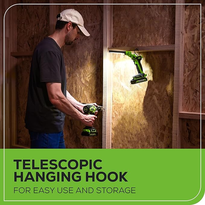 Greenworks 24V 2-in-1 Work Light, Dual Function, (2) Interchangeable Light Heads, 650 Lumen LED, Tool Only