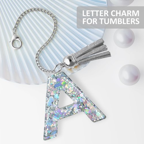 URSUN Silver Letter Charm for Stanley Cup, 1PCS Bling Tumbler Accessories Charm for Handle, Personalized Initial Keychain Charm for Women Girls (Letter-A)