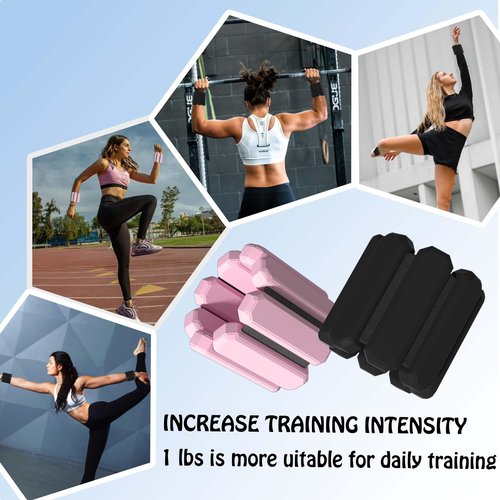 Mibcocny Pilates Wrist And Ankle Weights For Women At Home, Adjustable Arm & Leg Ankle Weights For Men, 1 lb Weights Set Of 2 For Walking Workout Dance Yoga Running (Black)