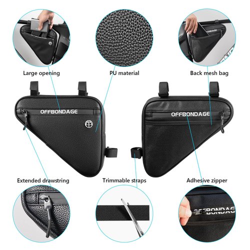 OFFBONDAGE Bike Frame Bag Waterproof Bicycle Triangle Bag with Mesh Side Pocket Pouch Bike Accessories for Mountain Road Bike Trip(1.5L)