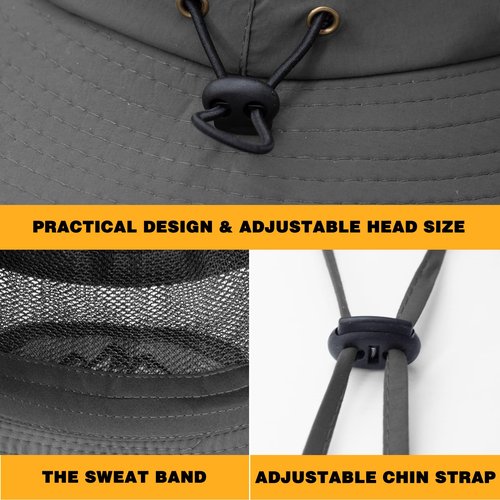 Sun Hat for Women Men UPF 50+ Wide Brim Fishing Hat Waterproofing (US, Alpha, One Size, Dark Grey)