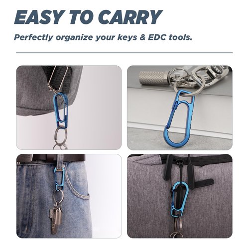 AIIKEE Titanium Carabiner Keychain Clip, Heavy Duty EDC Key Clips Anti-Lost Quick Release Keychain for Backpack Hook-Blue