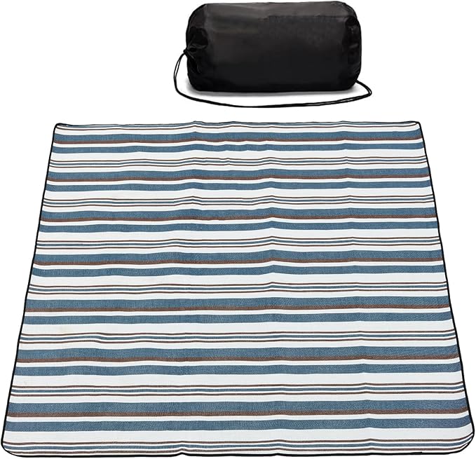 Outdoor Picnic Blanket with Bag, 60'' x 80'' Comfortable Picnic Mat for Should Strap, Foldable Outdoor Blanket for Park Beach Travel Camping Yard Outdoor Concerts (Stripe)